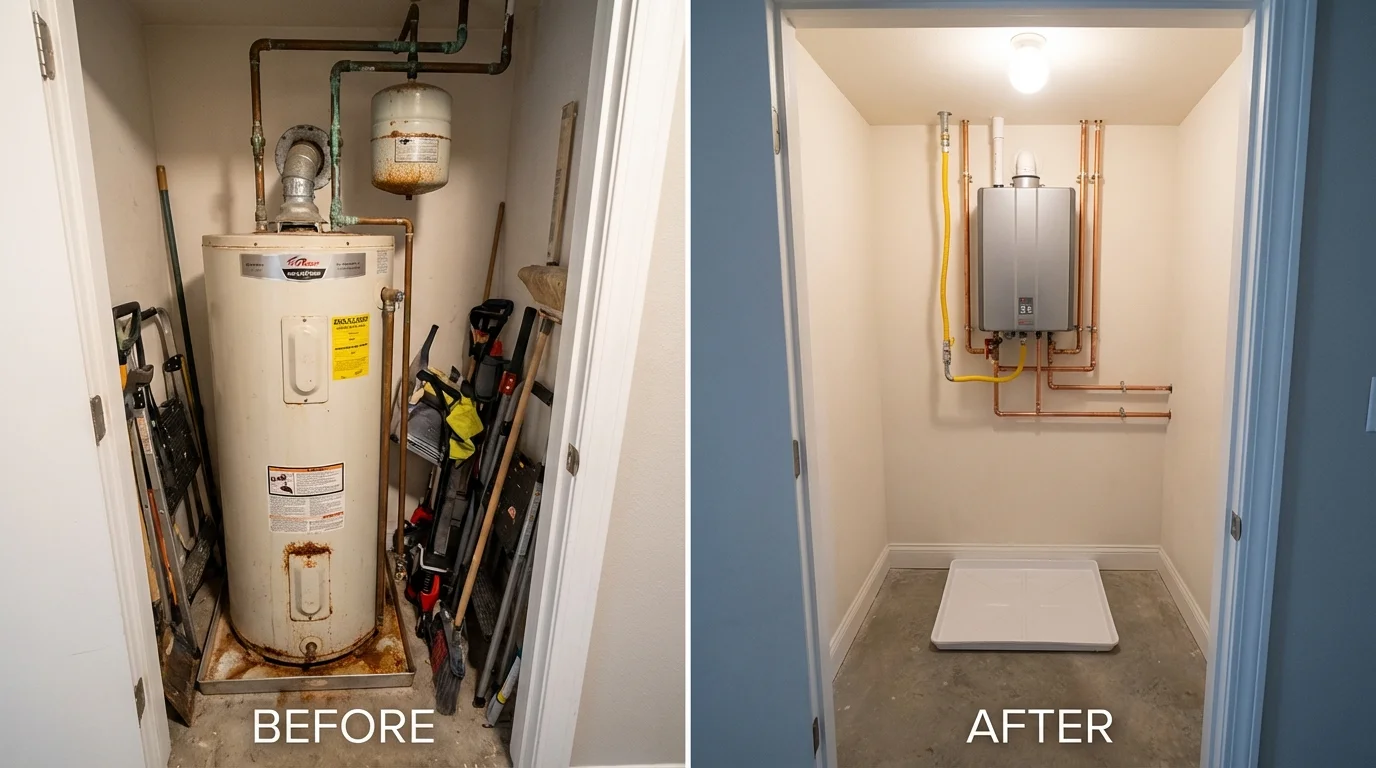 Tank water heater versus wall-mounted tankless unit comparison for Dayton, OR homeowners