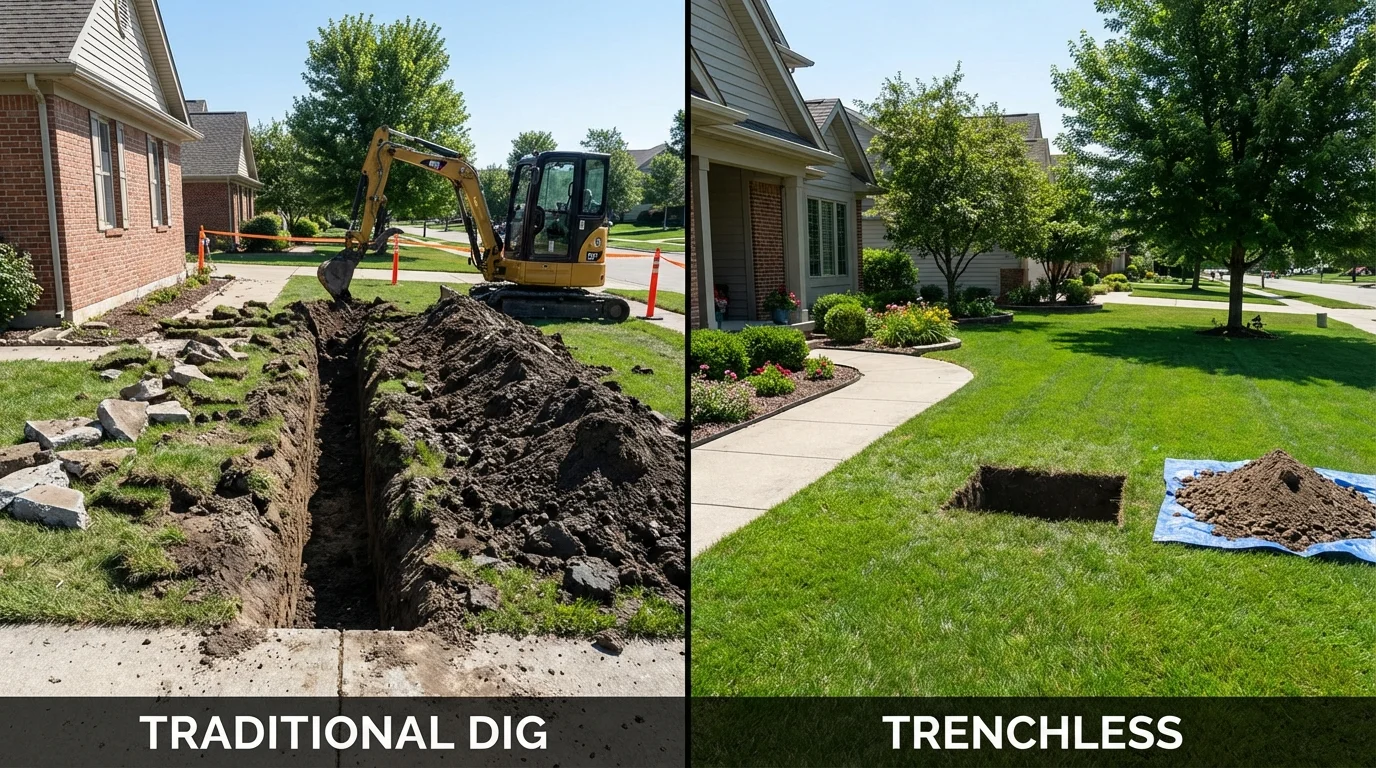 Trenchless sewer repair with minimal yard damage versus traditional excavation in Dayton, OR